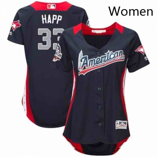 Womens Majestic Toronto Blue Jays 33 JA Happ Game Navy Blue American League 2018 MLB All Star MLB Jersey